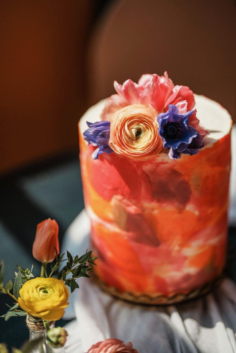 Pink Peach Cake - Petals Wedding Cake with Fresh Flowers