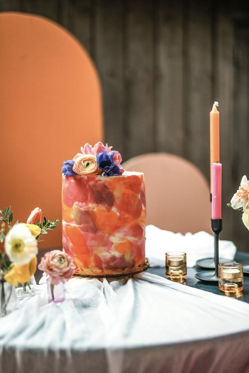Pink Peach Cake - Petals Wedding Cake with Fresh Blooms